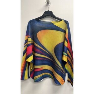 L62 Loowie Navy Wavy Round Knit Printed Sweater One Size